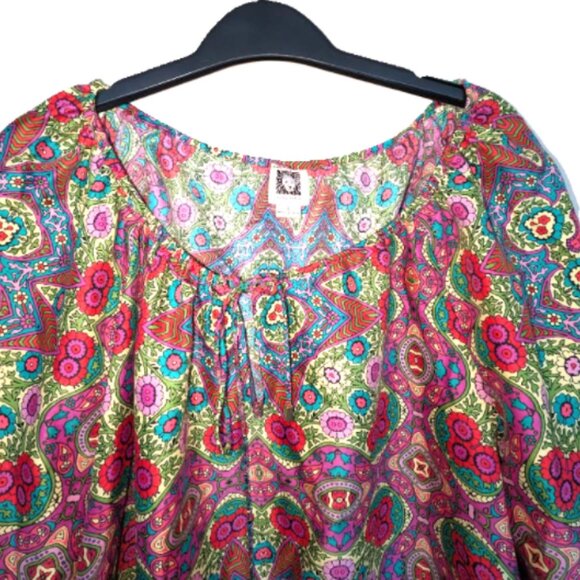 Anne Klein Vintage Boho Bubble Hem Blouse Top Size L - Picture 2 of 4